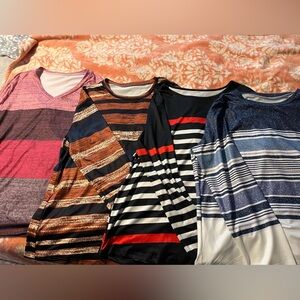 Four (4) Striped Polyester Long Sleeved Shirts